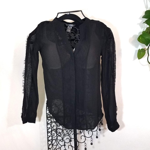 **SOLD** H&M Black Sheer Lace Shirt - Picture 1 of 5